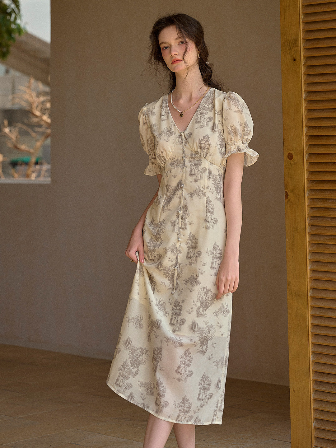 【Final Sale】Xena V-Neck Floral Puff Sleeve Dress