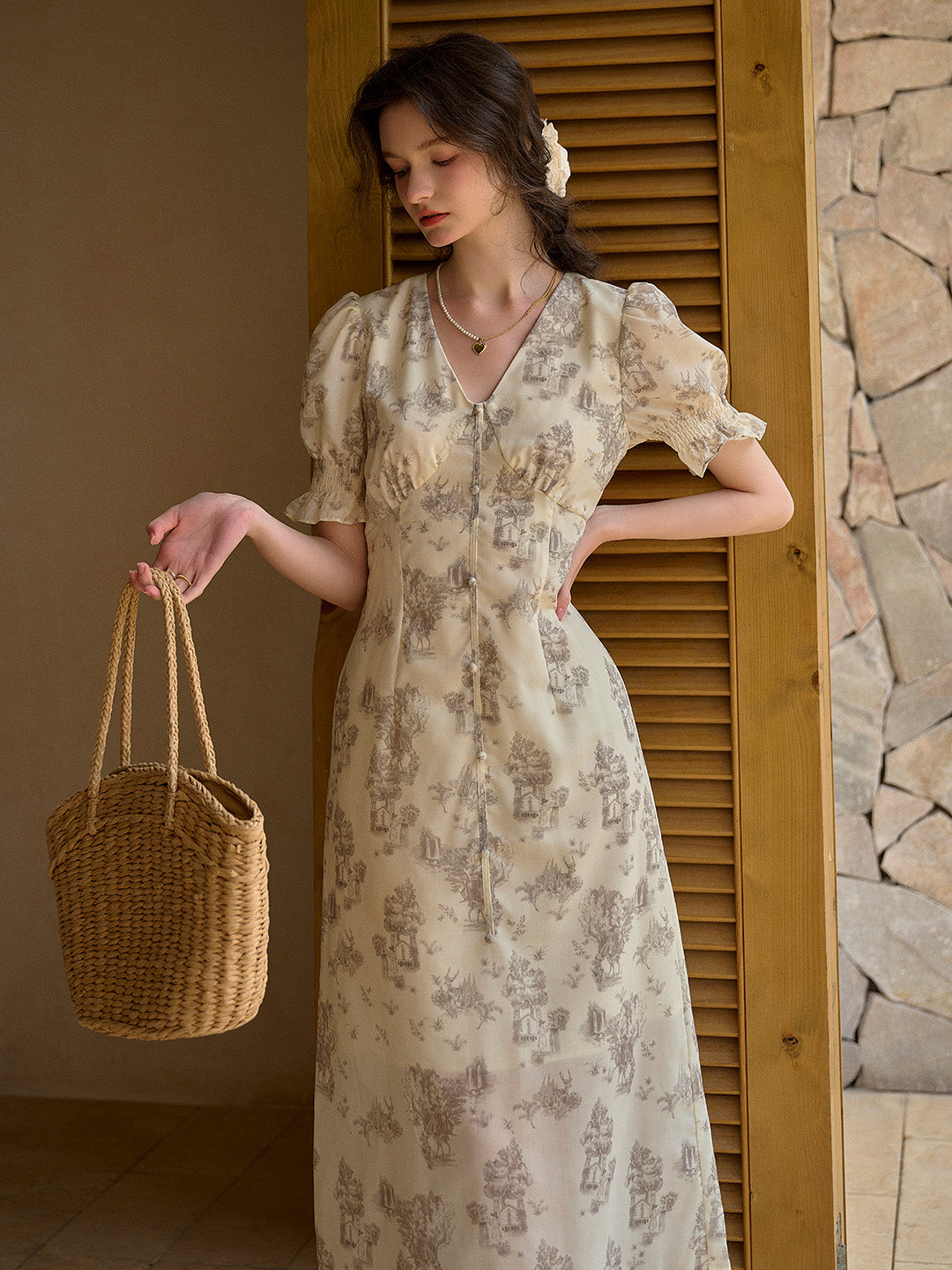 【Final Sale】Xena V-Neck Floral Puff Sleeve Dress