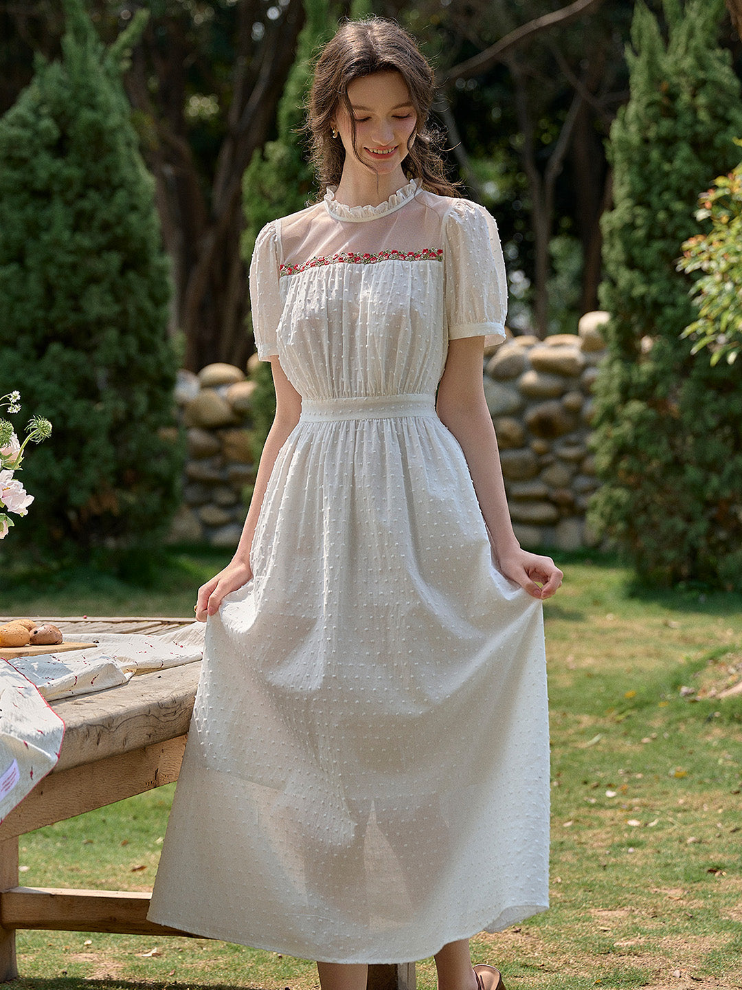 【Final Sale】Sabrina Ruffle Neck 100% Cotton Dress