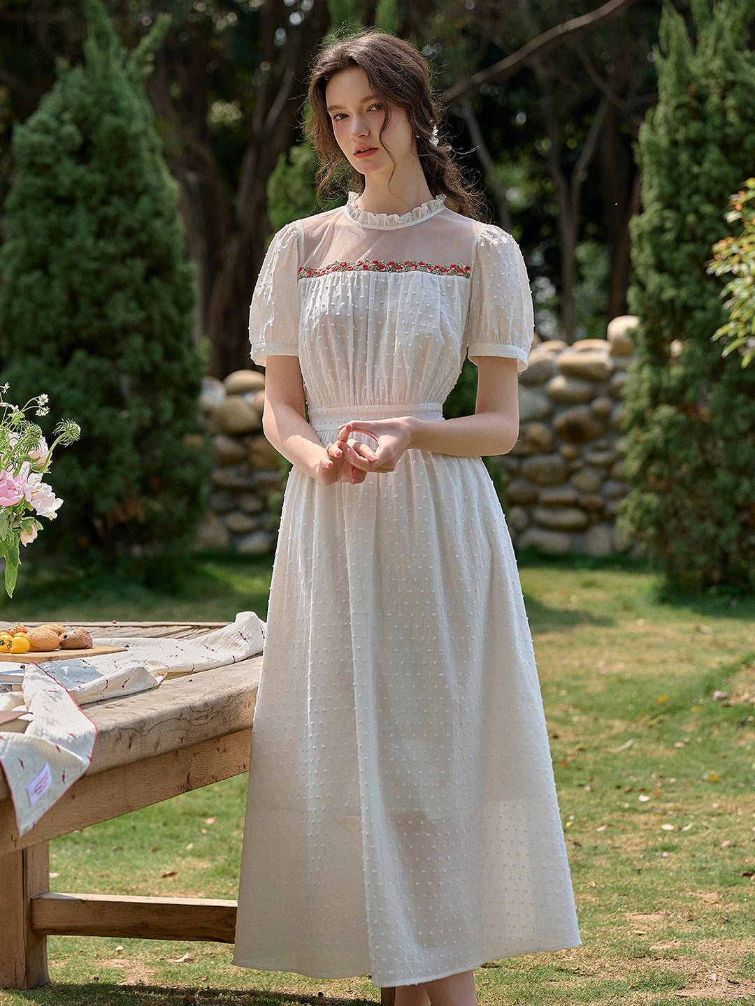 【Final Sale】Sabrina Ruffle Neck 100% Cotton Dress