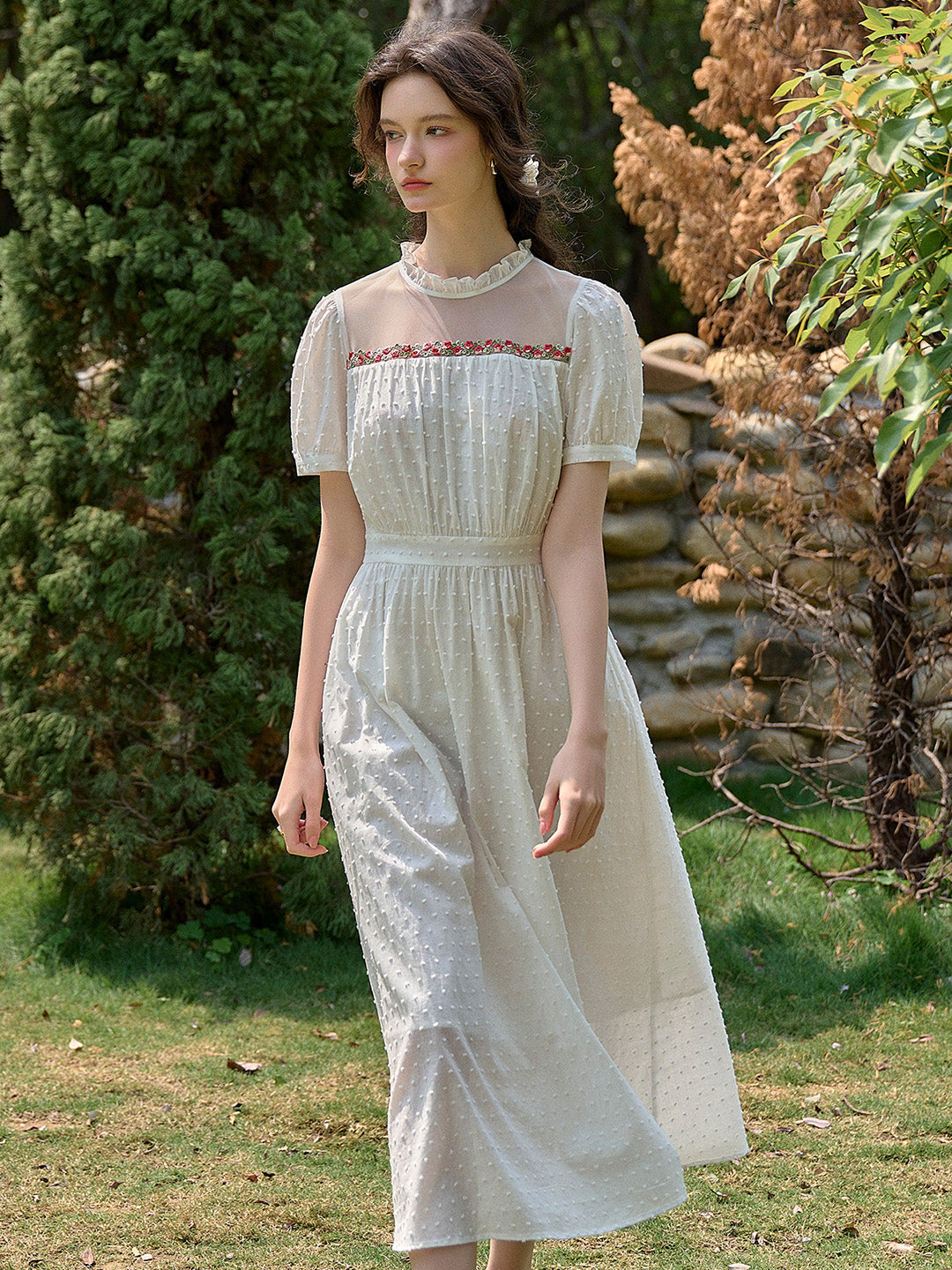 【Final Sale】Sabrina Ruffle Neck 100% Cotton Dress