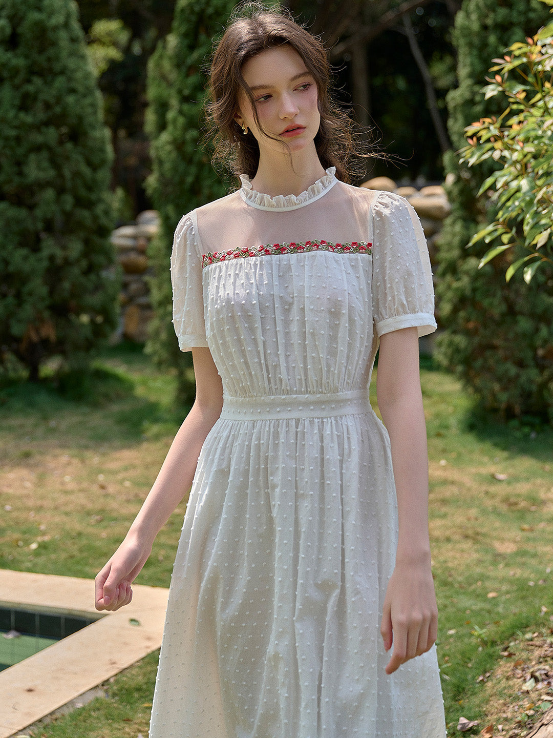 【Final Sale】Sabrina Ruffle Neck 100% Cotton Dress