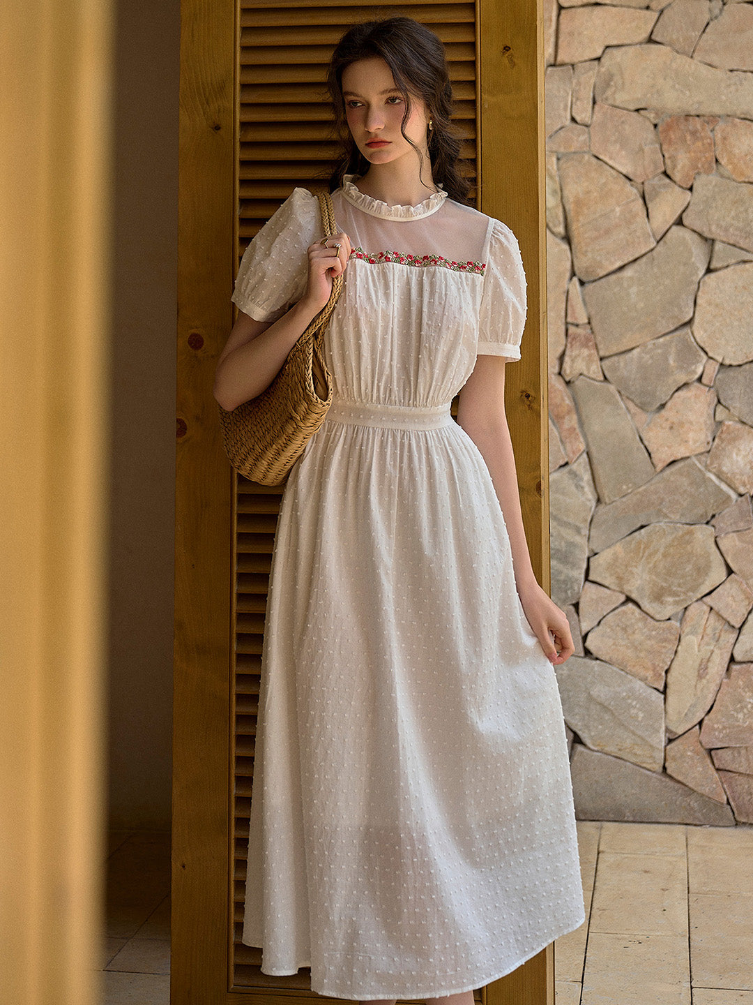 【Final Sale】Sabrina Ruffle Neck 100% Cotton Dress