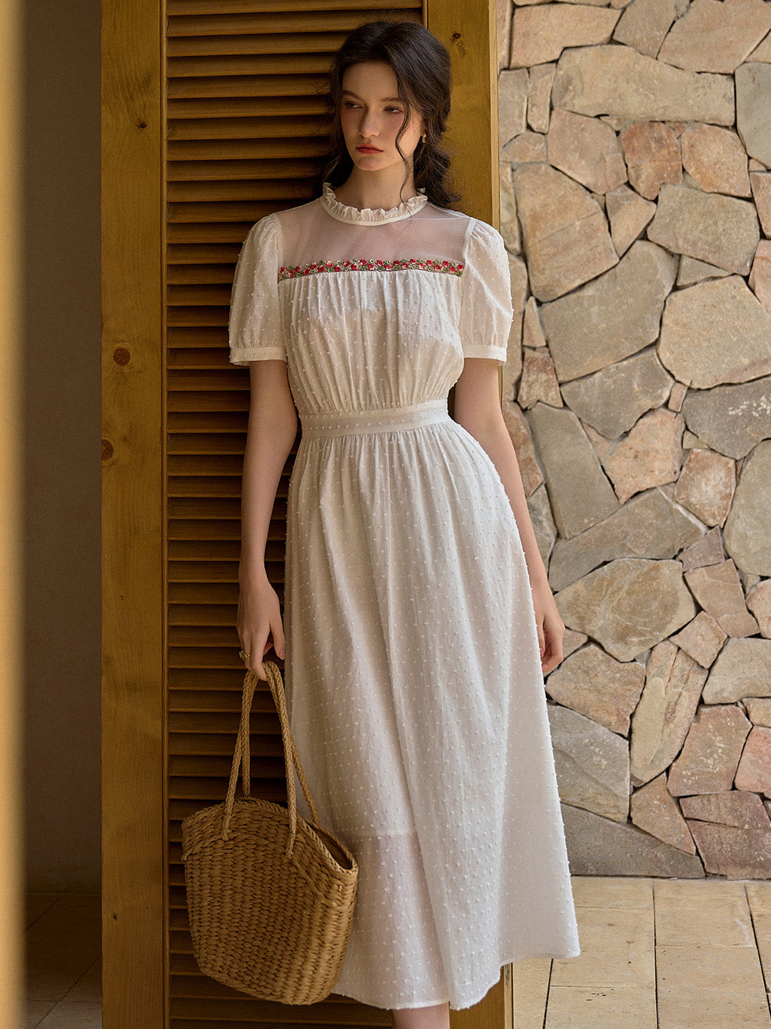 【Final Sale】Sabrina Ruffle Neck 100% Cotton Dress
