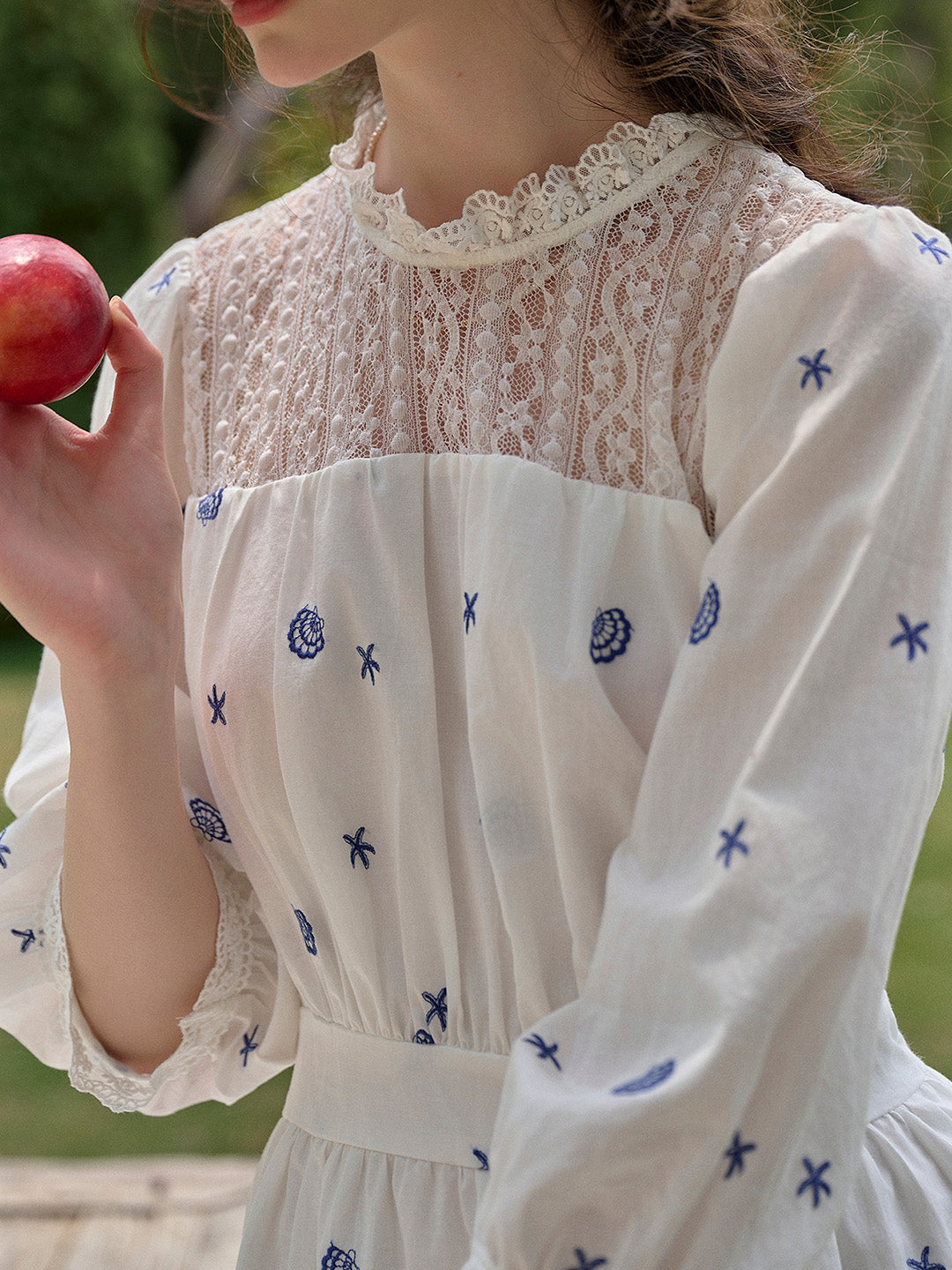 【Final Sale】Lennox Ruffle Neck 100% Cotton Dress - Blue