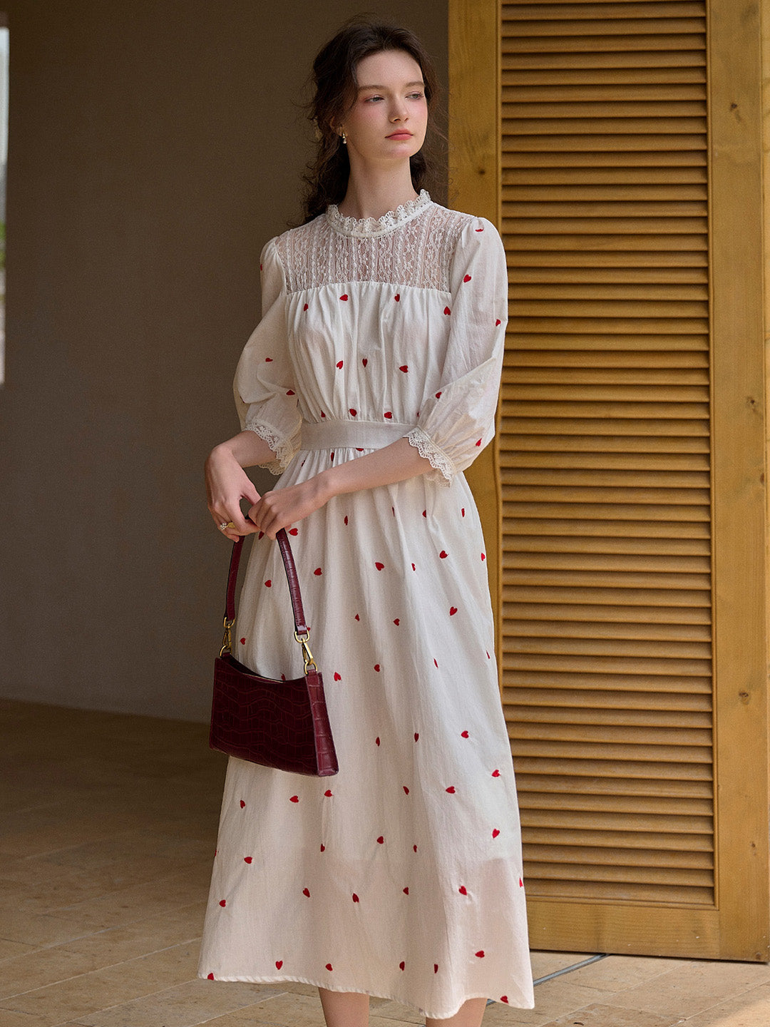 【Final Sale】Lennox Ruffle Neck 100% Cotton Dress - Red