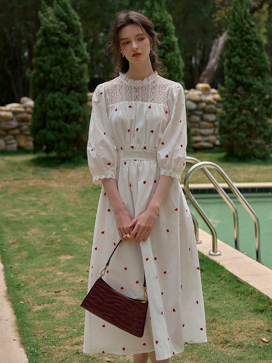 【Final Sale】Lennox Ruffle Neck 100% Cotton Dress - Red