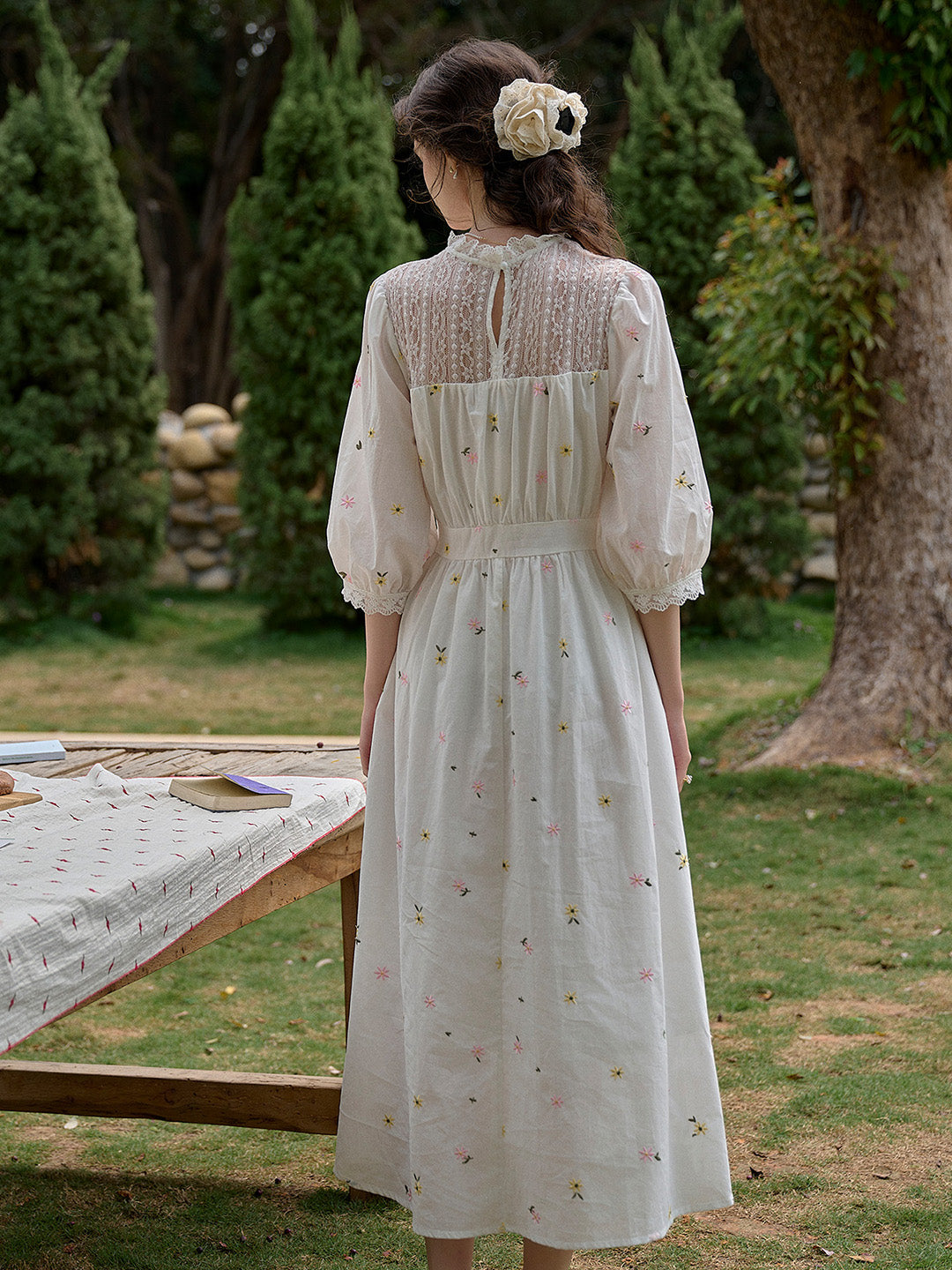 【Final Sale】Lennox Ruffle Neck 100% Cotton Dress - Blue