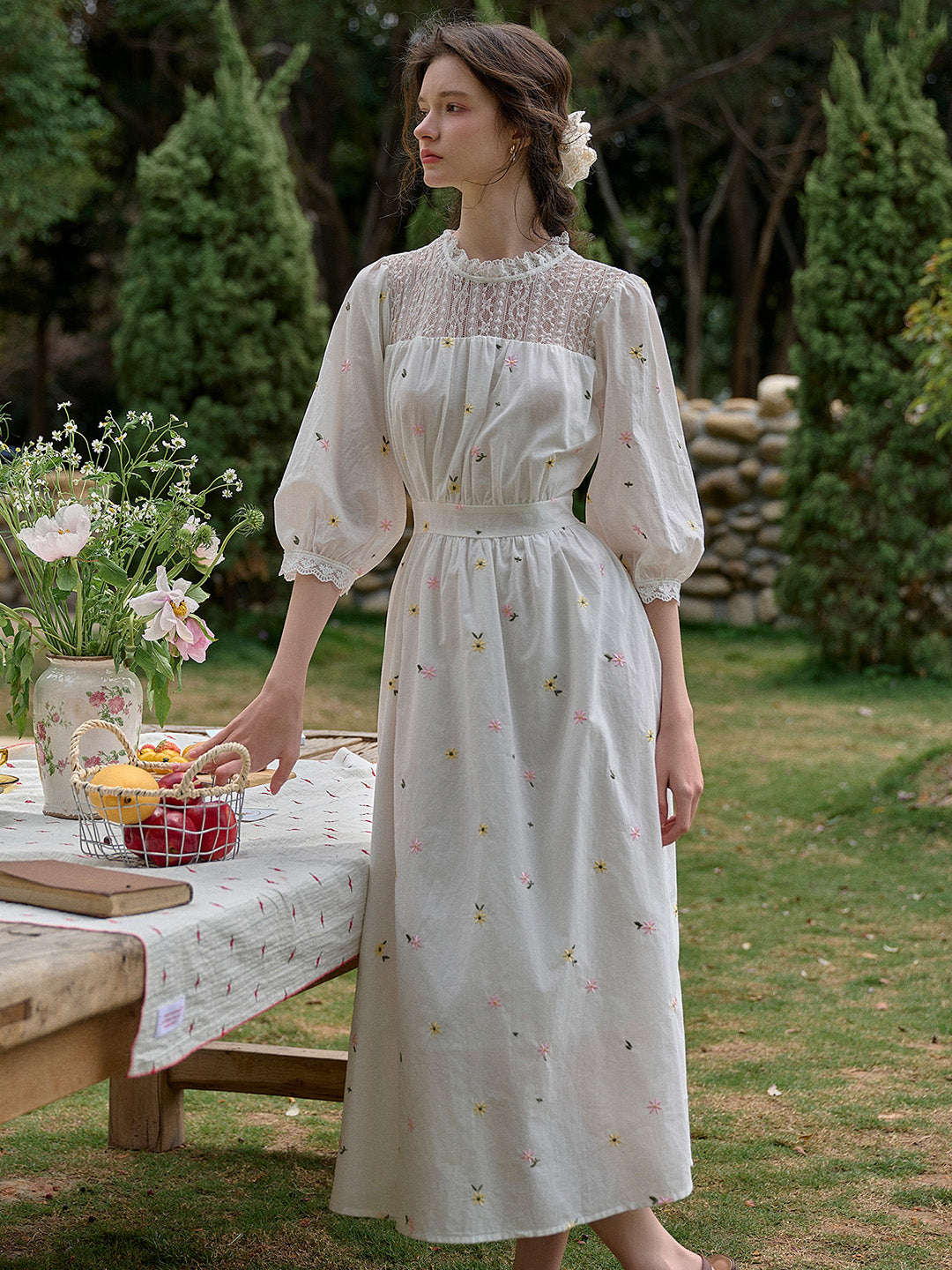 【Final Sale】Lennox Ruffle Neck 100% Cotton Dress - White