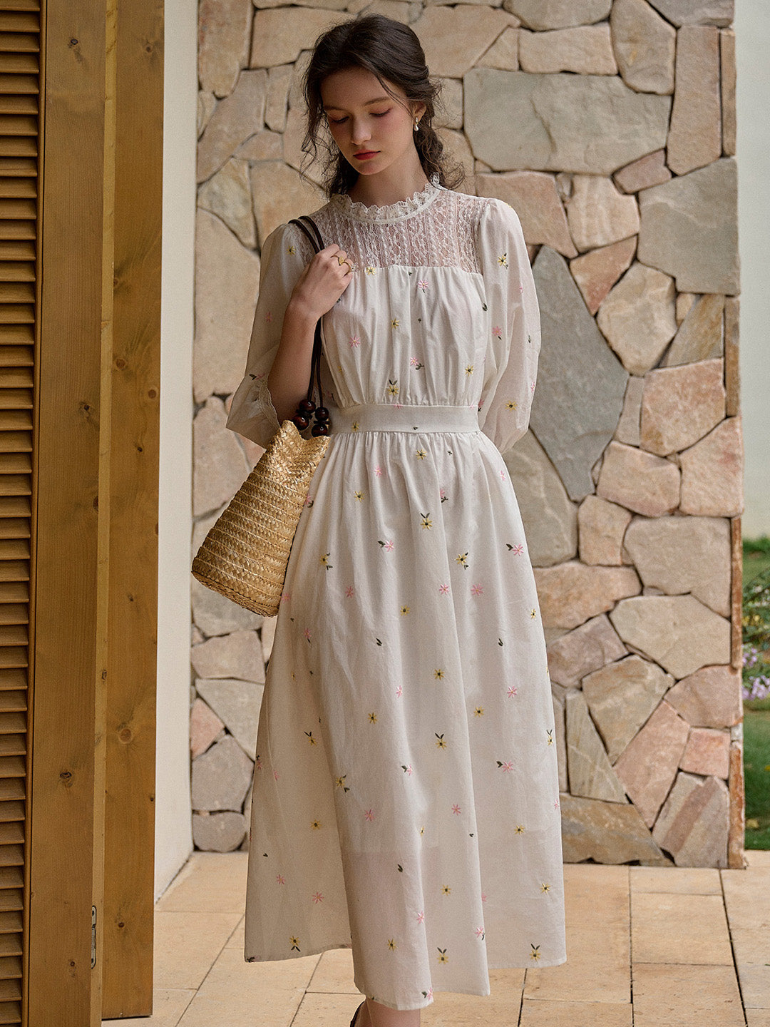 【Final Sale】Lennox Ruffle Neck 100% Cotton Dress - Blue