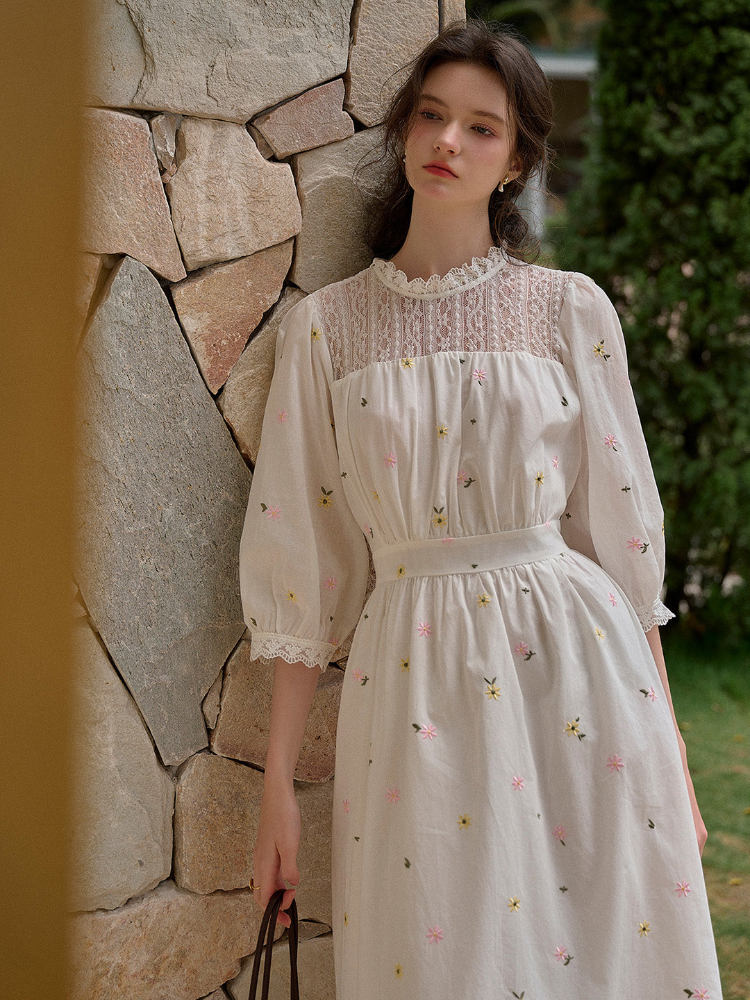【Final Sale】Lennox Ruffle Neck 100% Cotton Dress - Blue