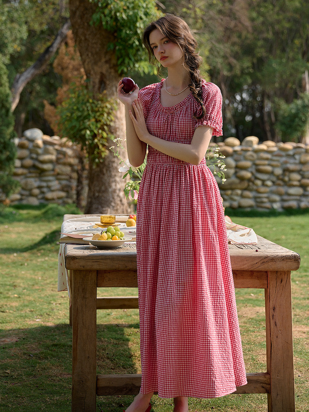 Valeria Round Neck Plaid Dress