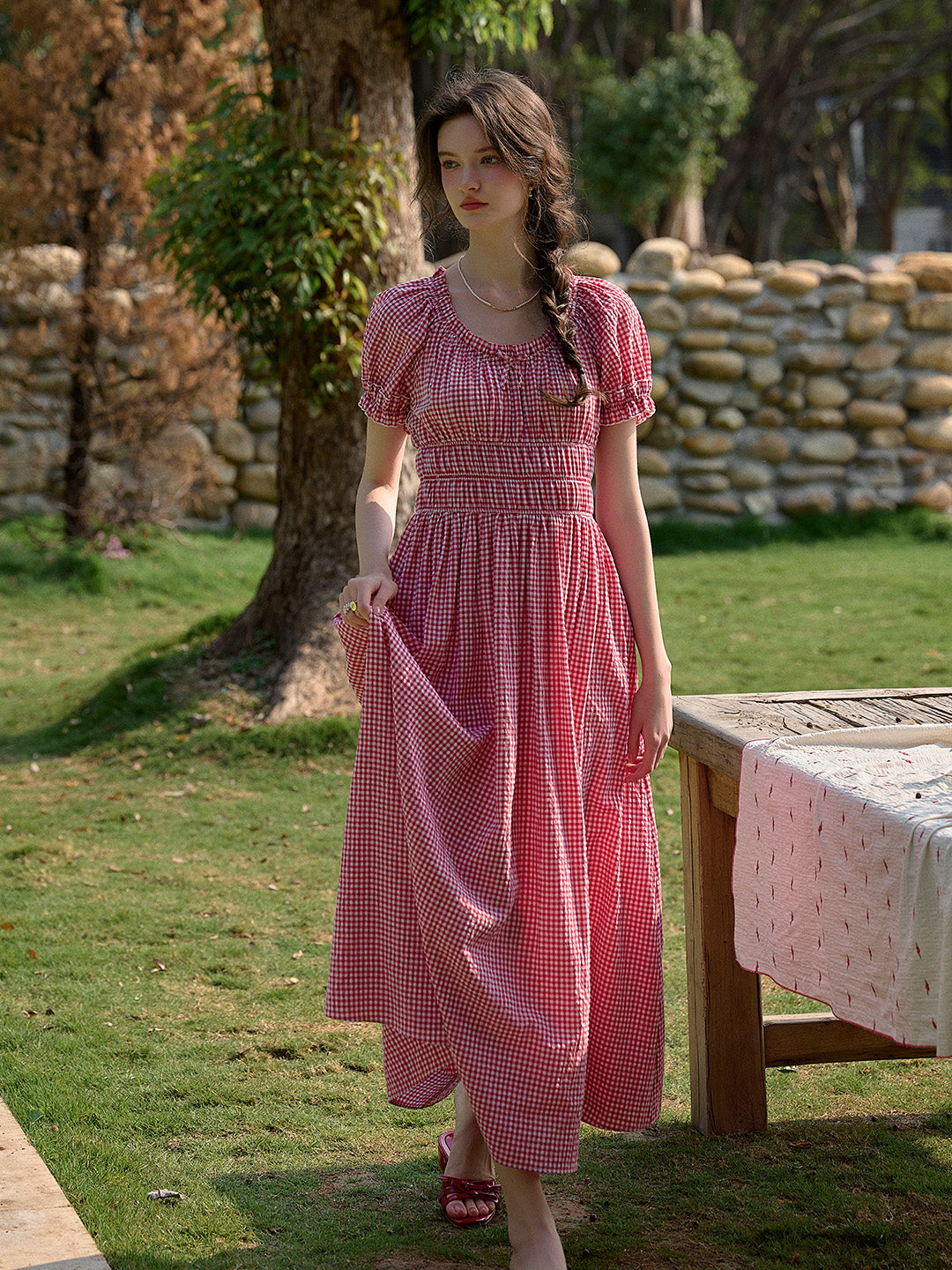 Valeria Round Neck Plaid Dress