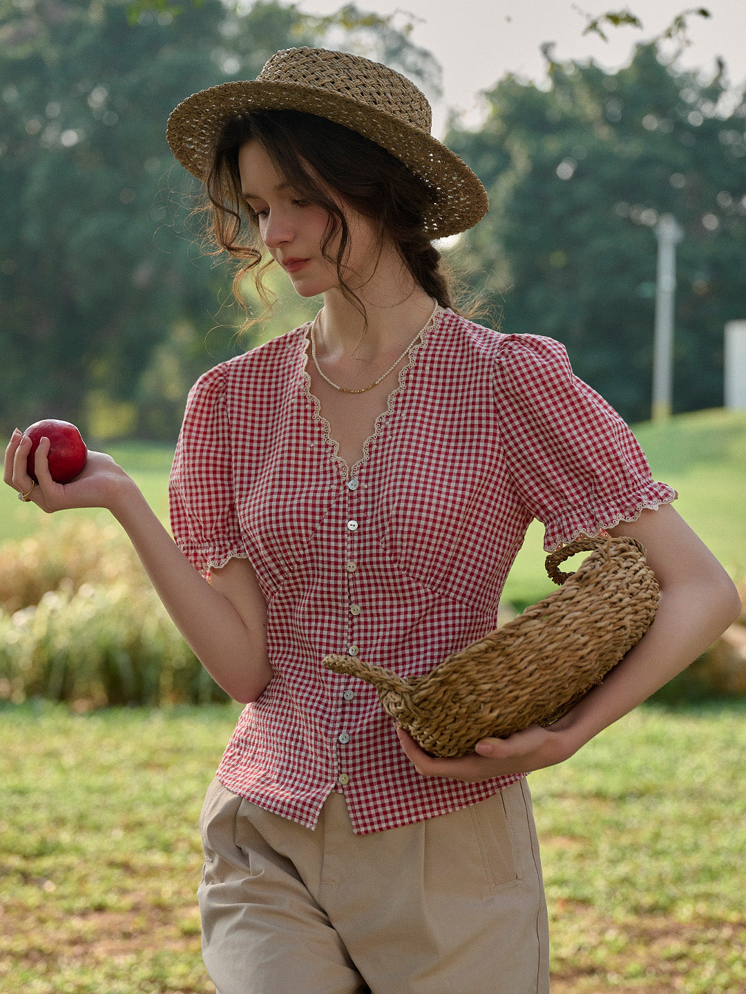Verity V-Neck Plaid Blouse
