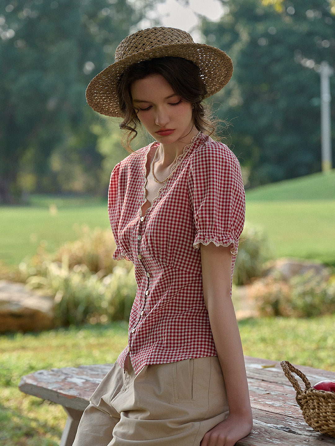 Verity V-Neck Plaid Blouse