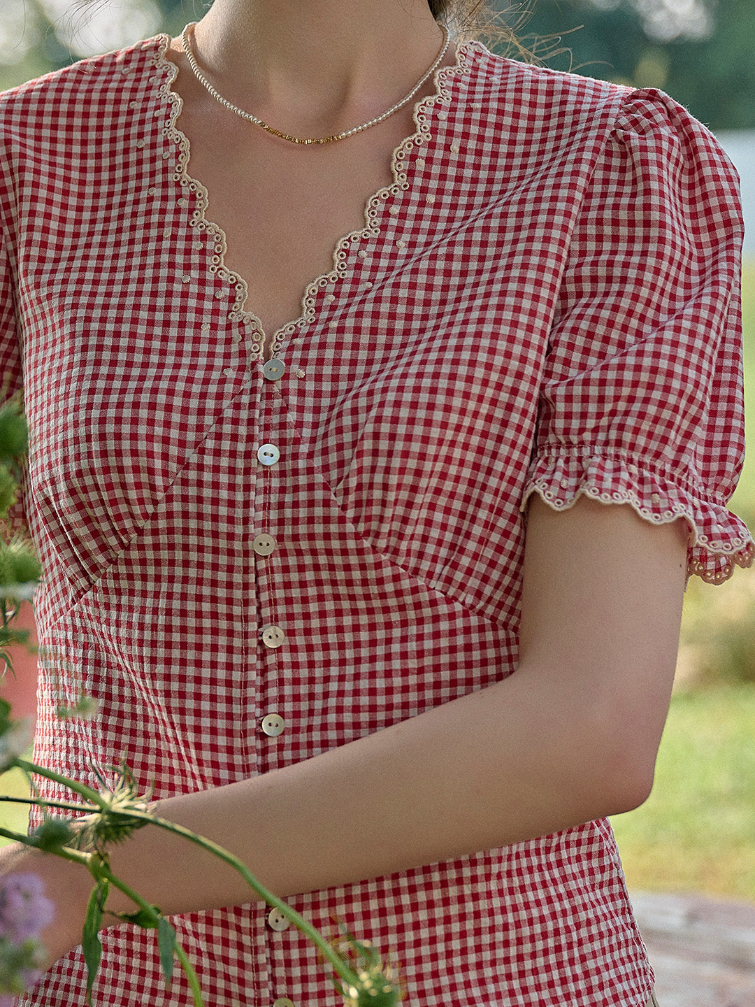 Verity V-Neck Plaid Blouse
