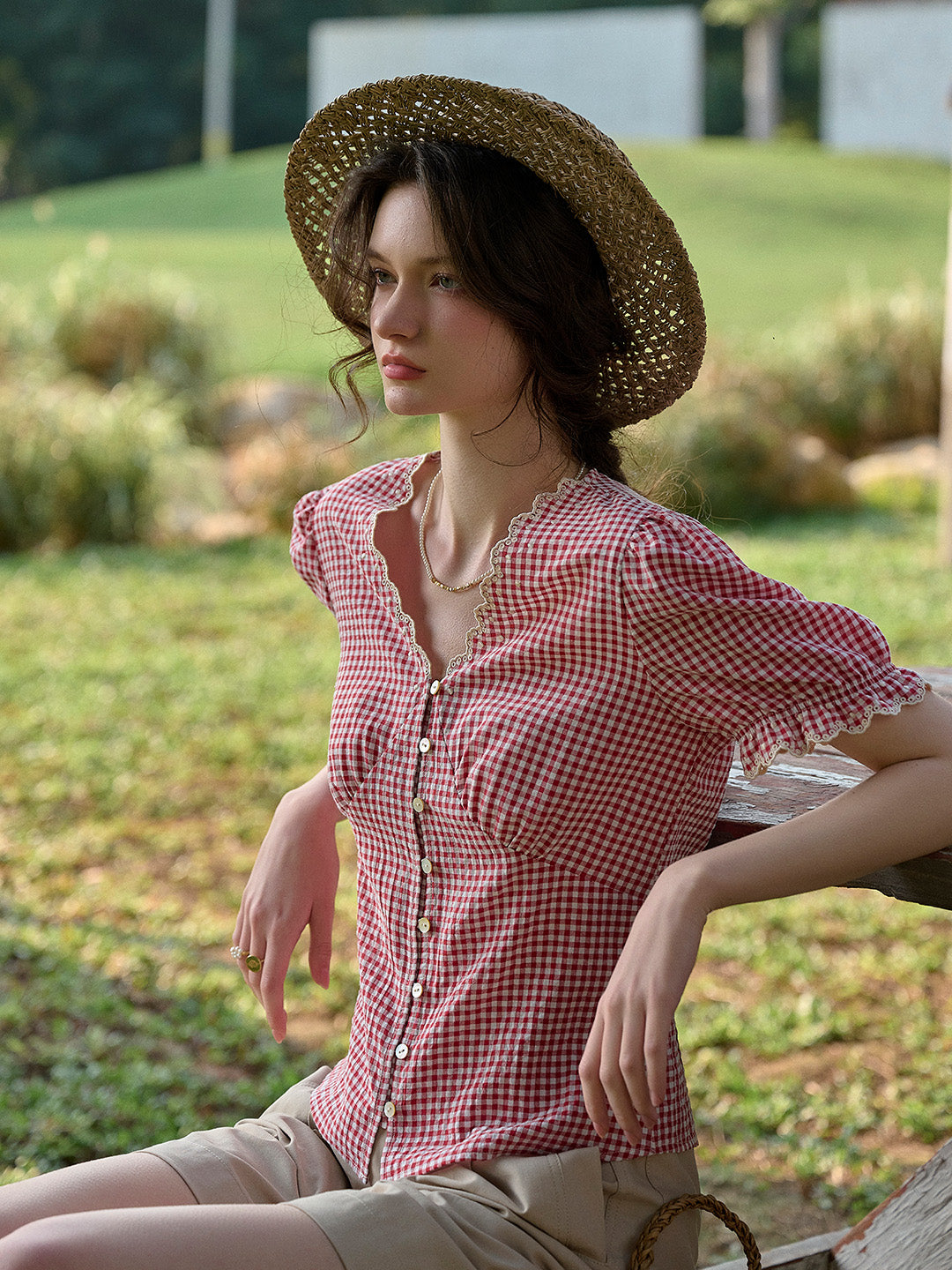 Verity V-Neck Plaid Blouse