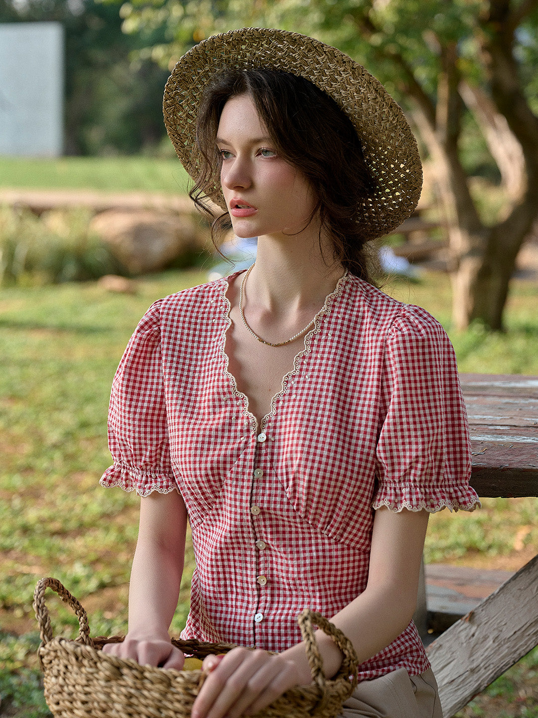 Verity V-Neck Plaid Blouse