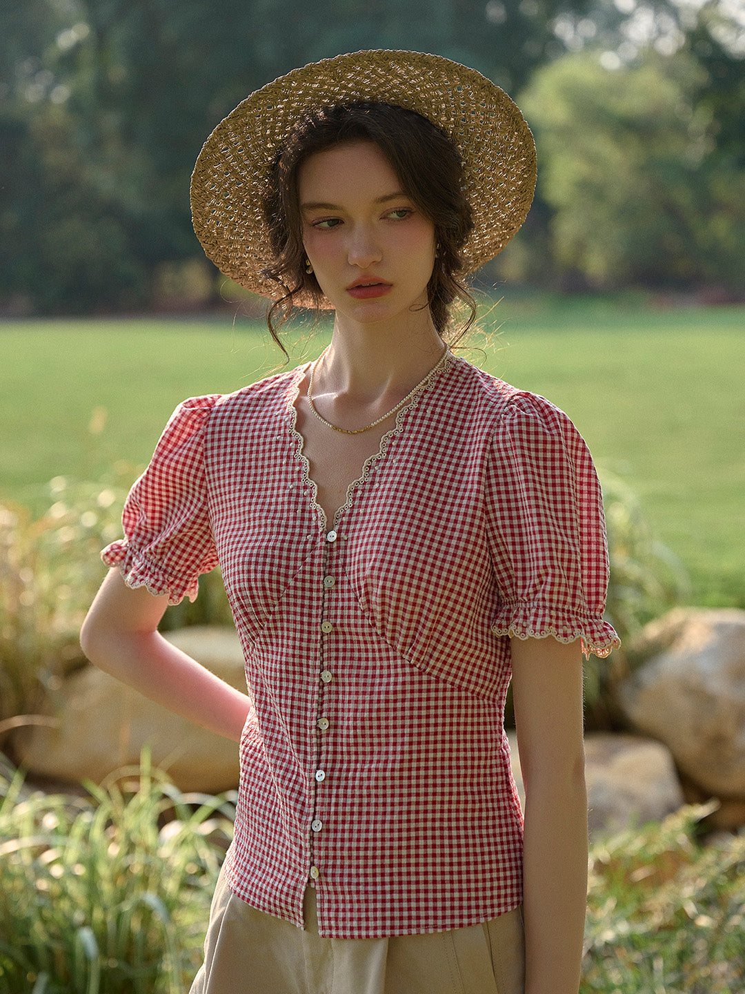Verity V-Neck Plaid Blouse