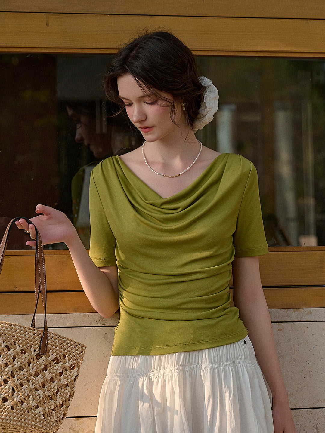 Blair Cowl Neck Waist Blouse - Apricot