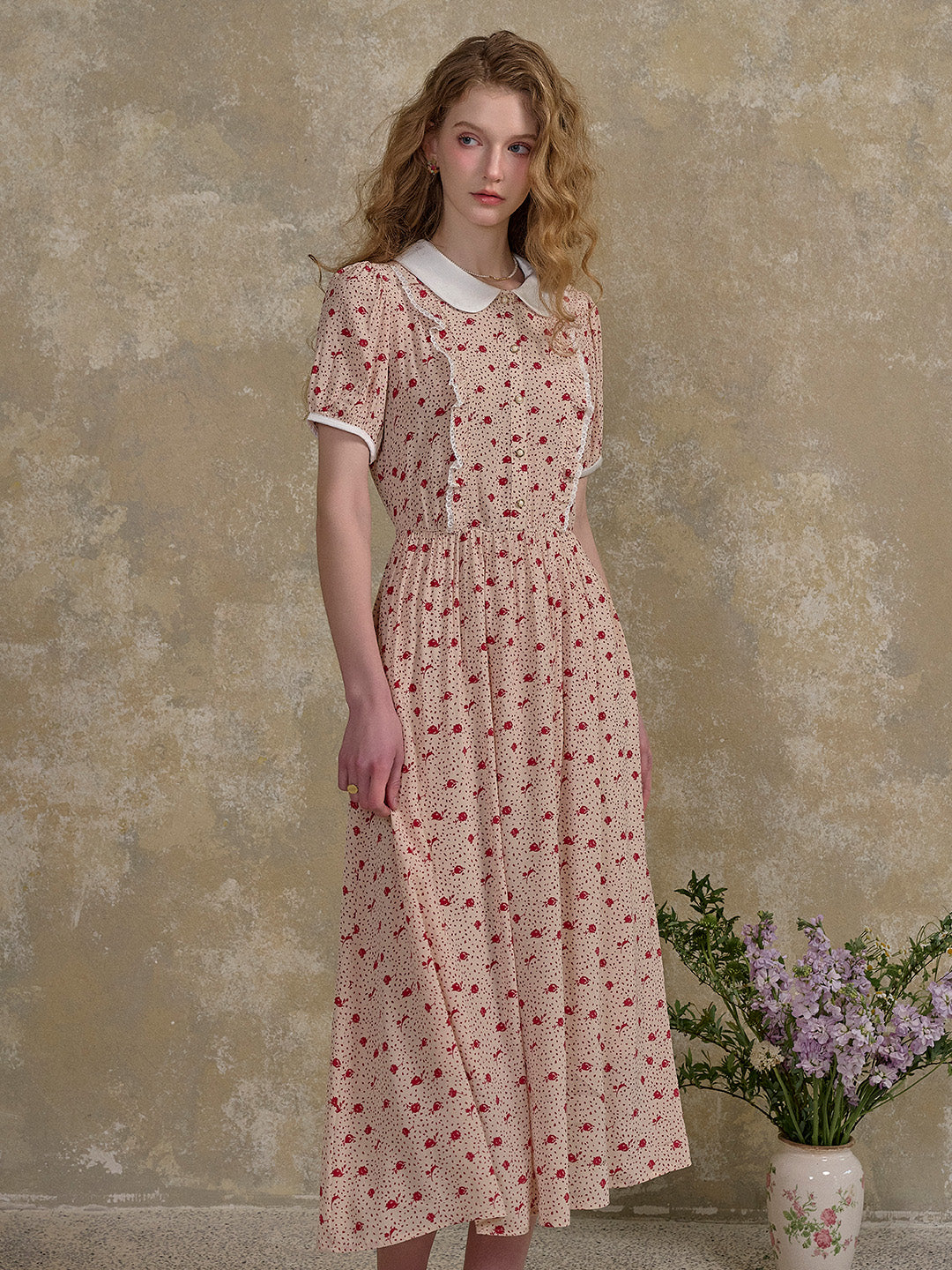 【Final Sale】Johanna Peter Pan Collar Floral Dot Dress