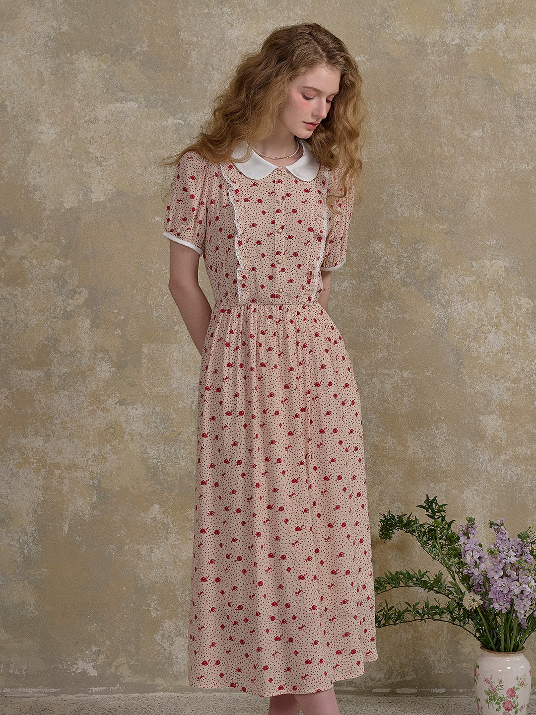 【Final Sale】Johanna Peter Pan Collar Floral Dot Dress