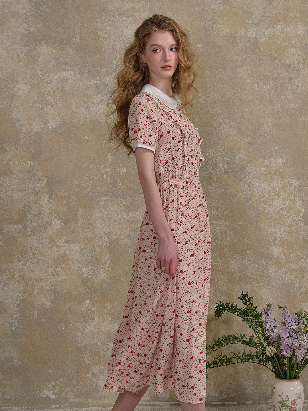【Final Sale】Johanna Peter Pan Collar Floral Dot Dress