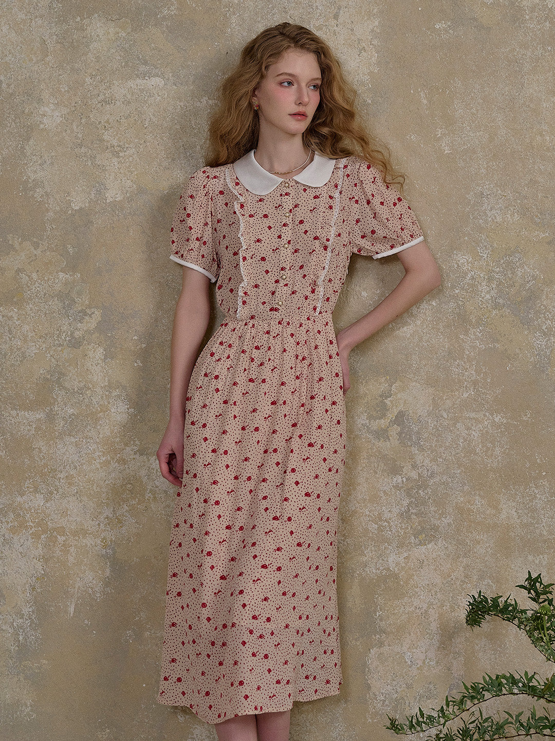 【Final Sale】Johanna Peter Pan Collar Floral Dot Dress