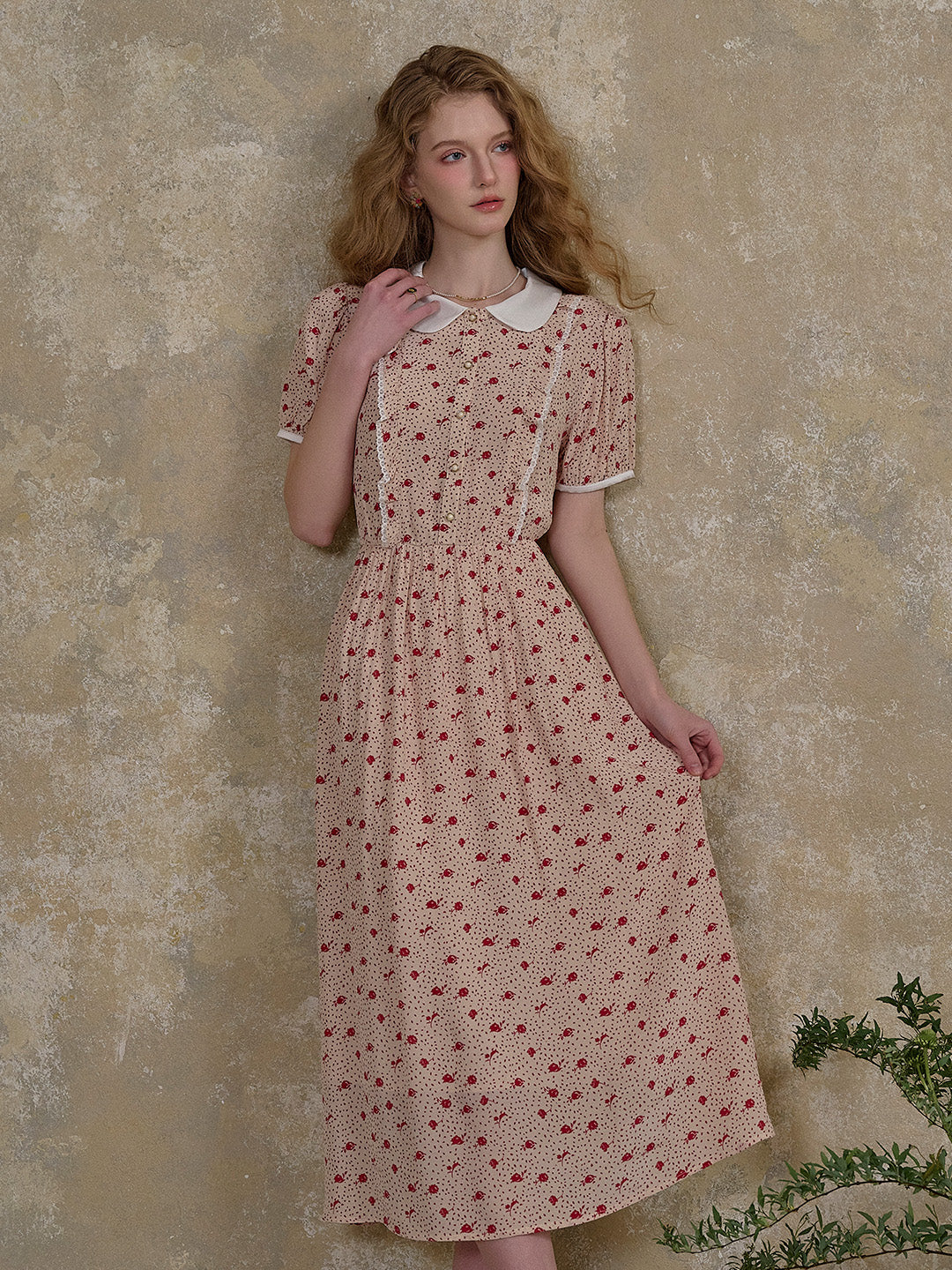 【Final Sale】Johanna Peter Pan Collar Floral Dot Dress