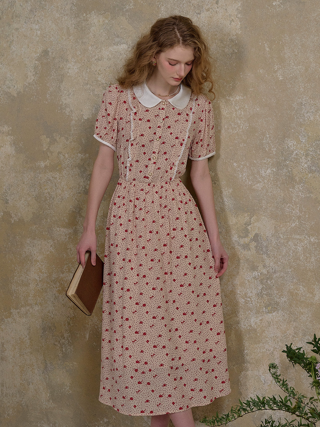 【Final Sale】Johanna Peter Pan Collar Floral Dot Dress