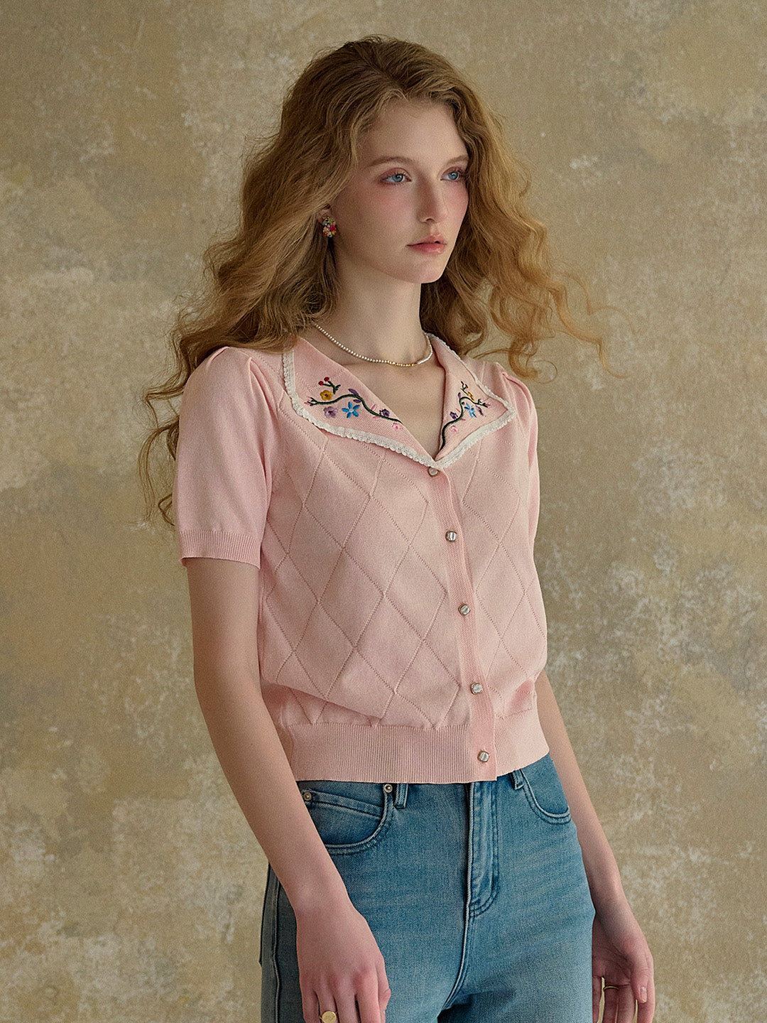 【Final Sale】Anneliese V-Neck Embroidery Knit Blouse