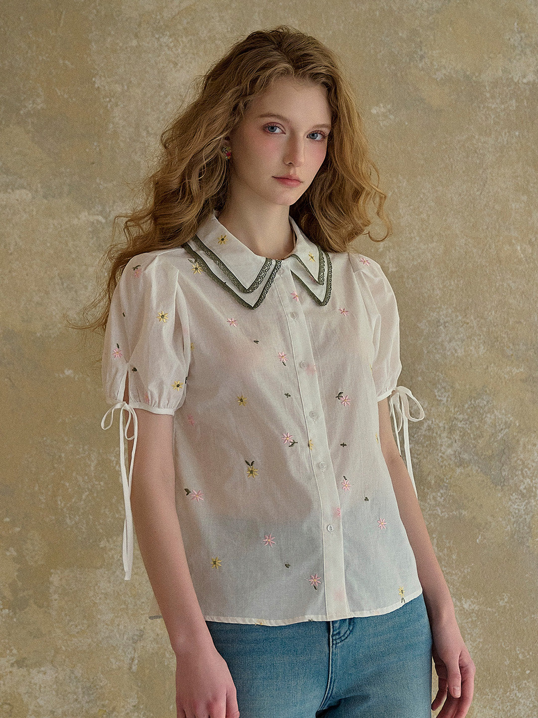 【Final Sale】Hazel Double Collar Floral 100% Cotton Blouse