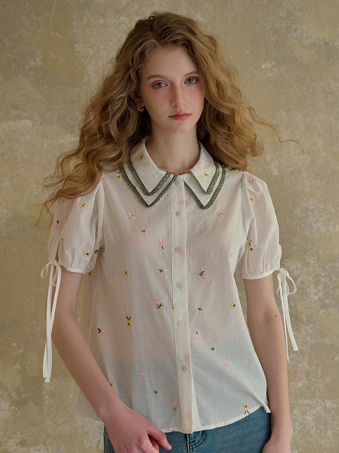 【Final Sale】Hazel Double Collar Floral 100% Cotton Blouse