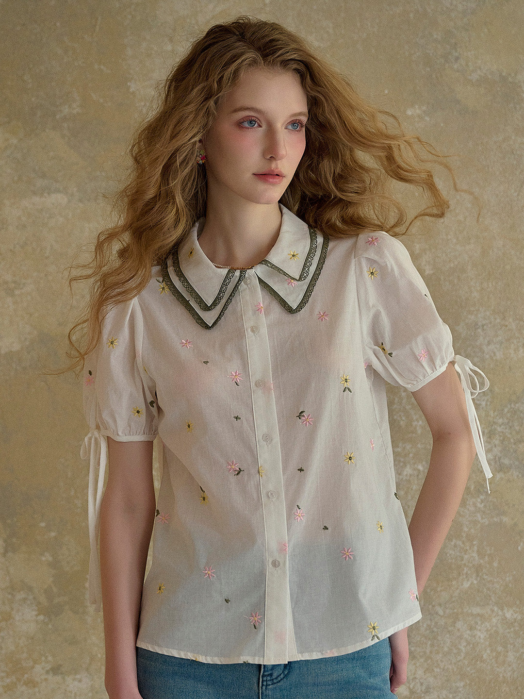 【Final Sale】Hazel Double Collar Floral 100% Cotton Blouse