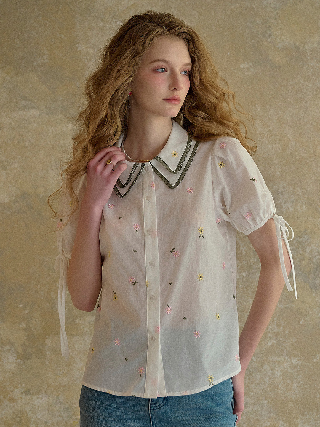 【Final Sale】Hazel Double Collar Floral 100% Cotton Blouse