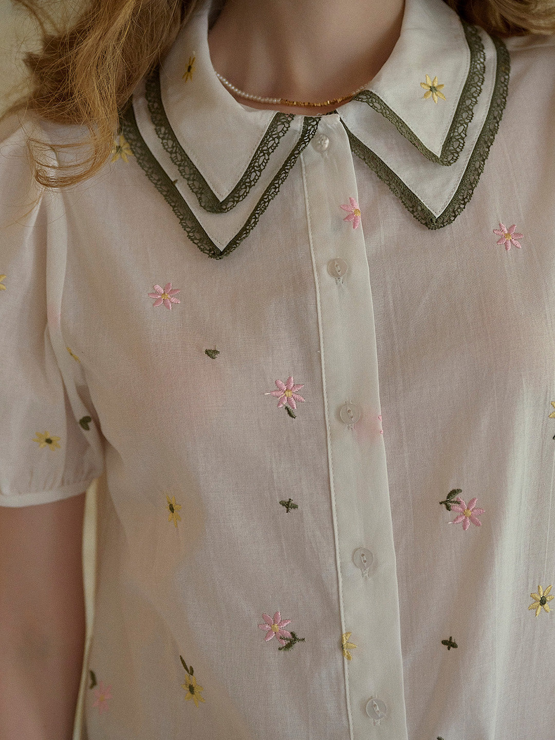 【Final Sale】Hazel Double Collar Floral 100% Cotton Blouse
