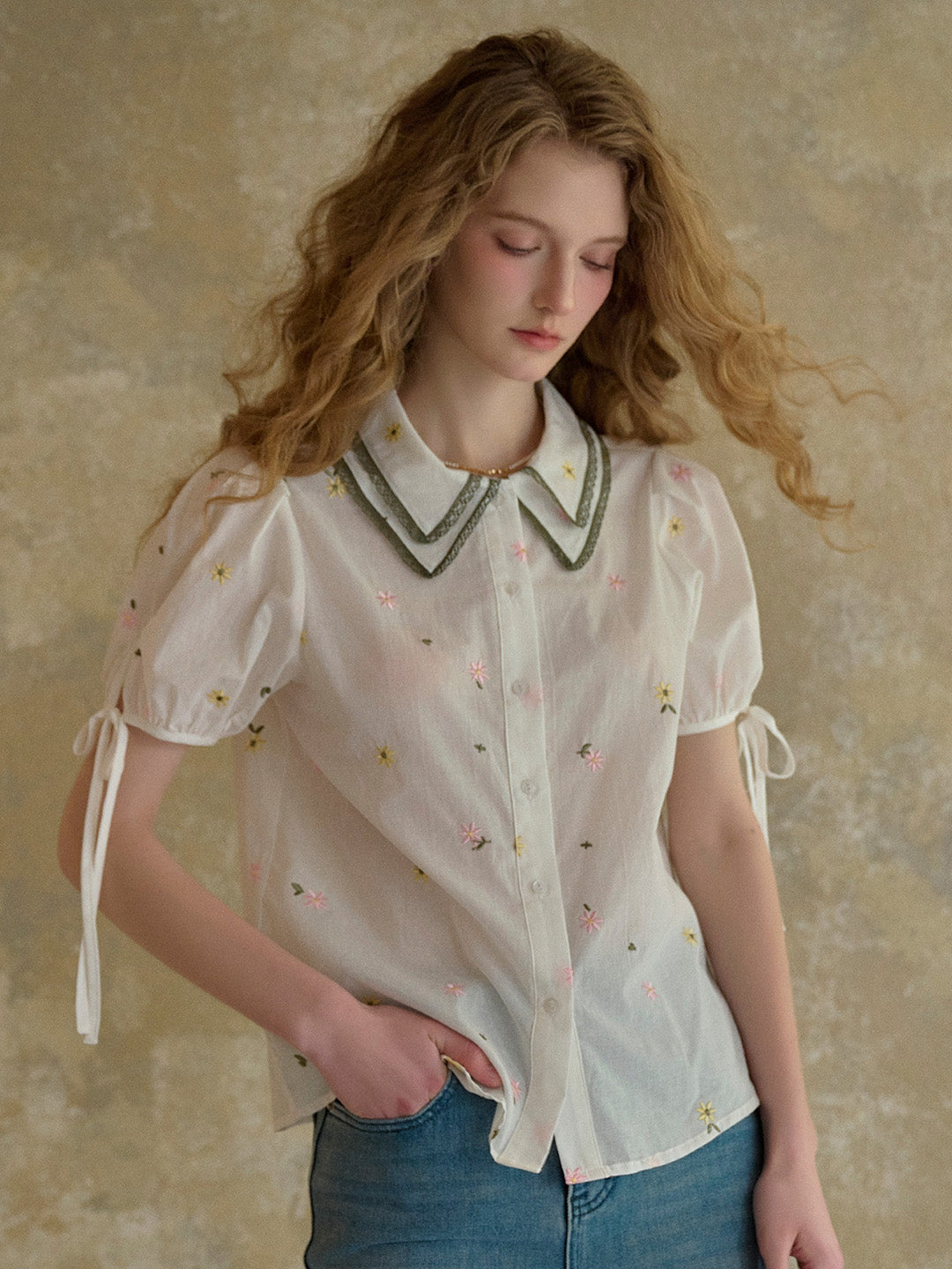 【Final Sale】Hazel Double Collar Floral 100% Cotton Blouse