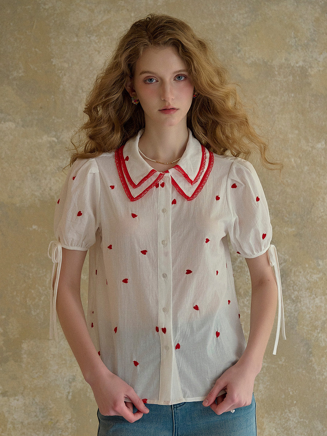 【Final Sale】Kelsey Double Collar Embroidery 100% Cotton Blouse