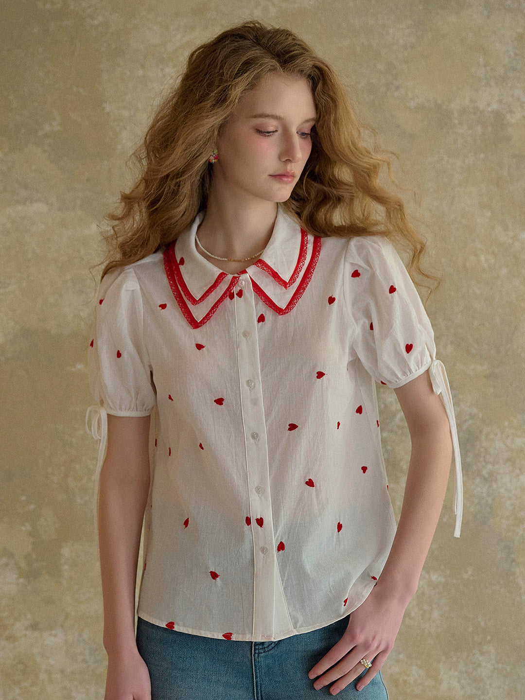 【Final Sale】Kelsey Double Collar Embroidery 100% Cotton Blouse
