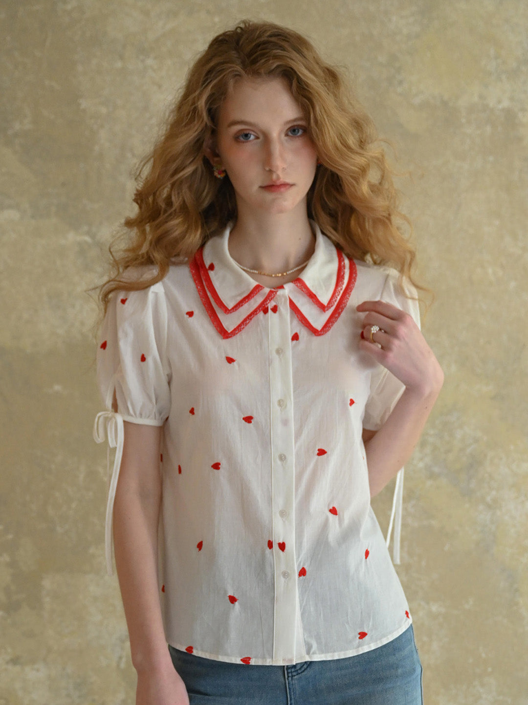 【Final Sale】Kelsey Double Collar Embroidery 100% Cotton Blouse