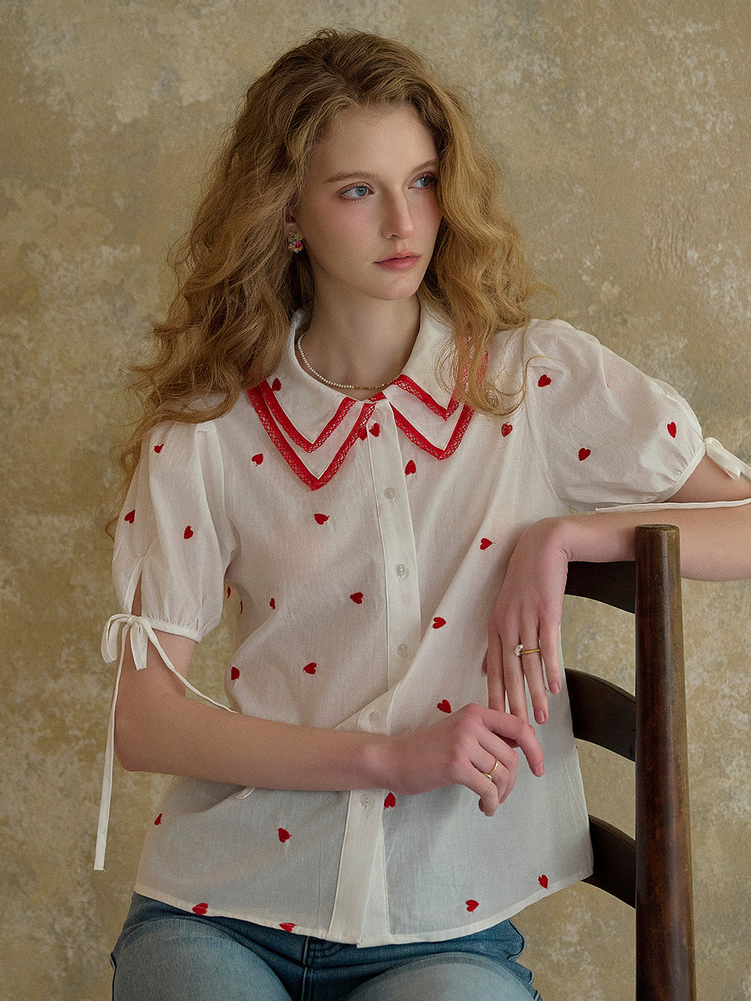 【Final Sale】Kelsey Double Collar Embroidery 100% Cotton Blouse