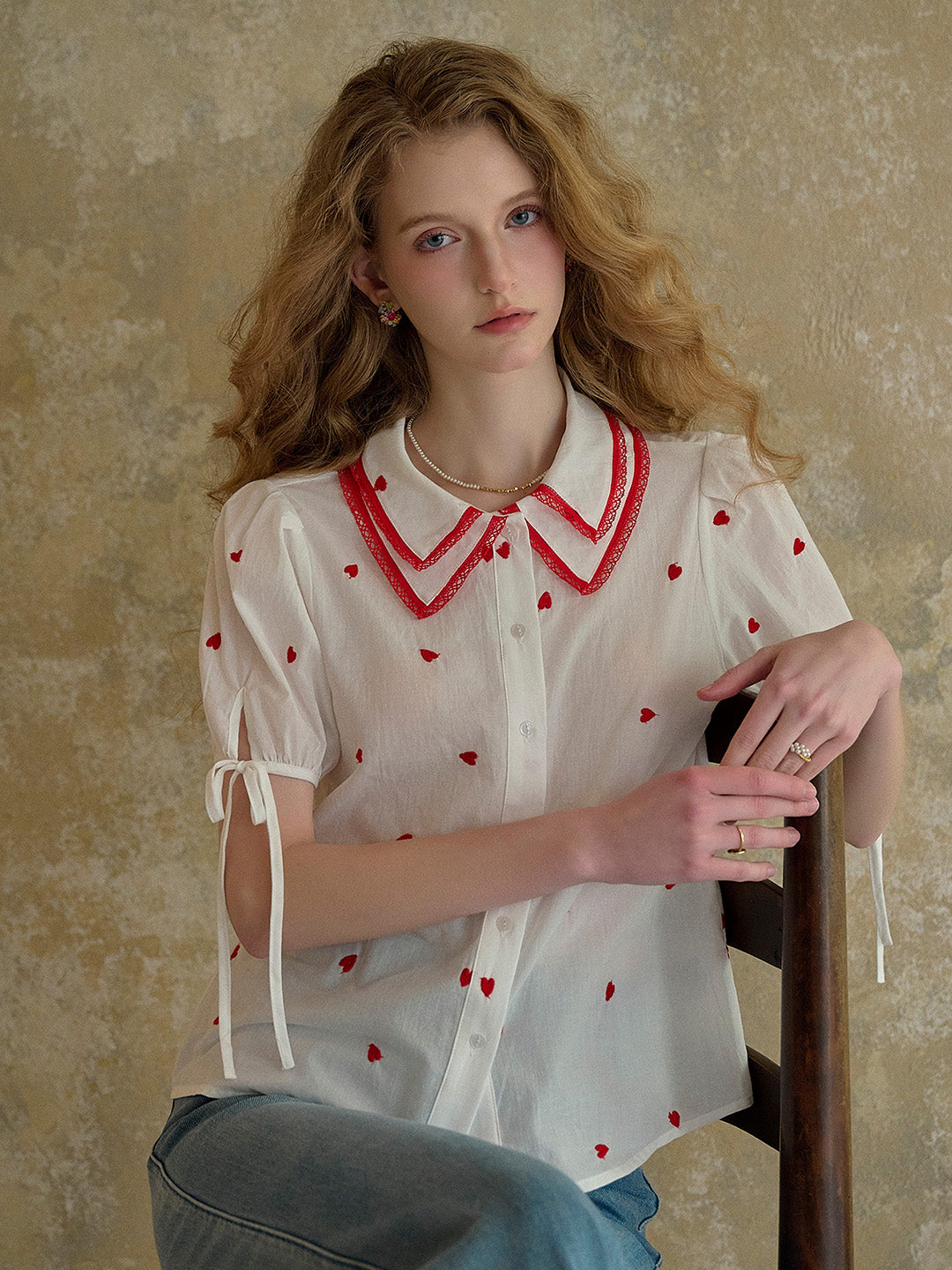 【Final Sale】Kelsey Double Collar Embroidery 100% Cotton Blouse