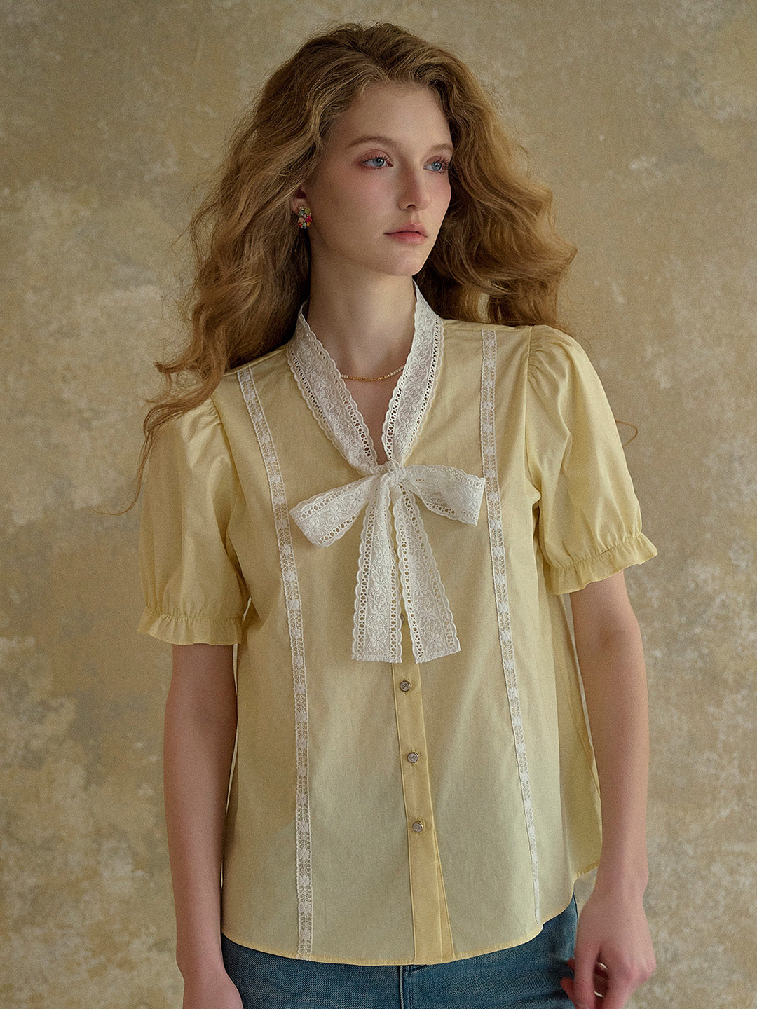 【Final Sale】Calliope V-Neck Bow 100% Cotton Blouse