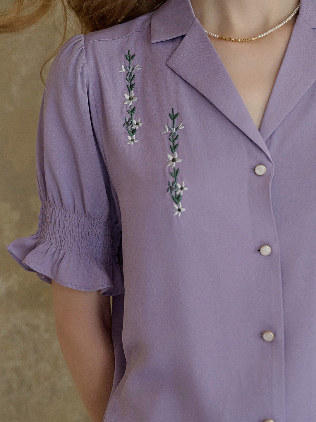 【Final Sale】Wisteria V-Neck Embroidery Blouse - Purple