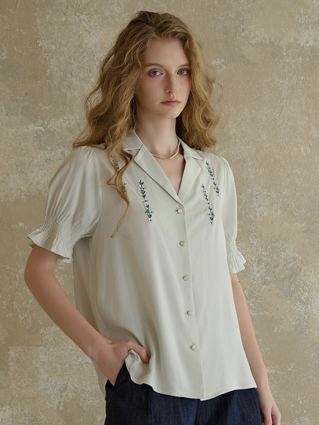 【Final Sale】Wisteria V-Neck Embroidery Blouse - Purple