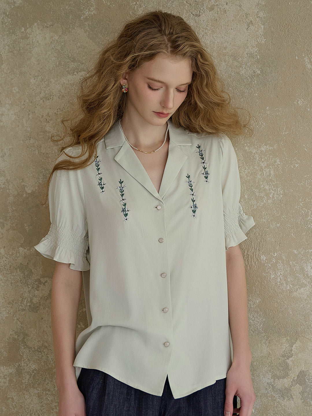 【Final Sale】Wisteria V-Neck Embroidery Blouse - Purple