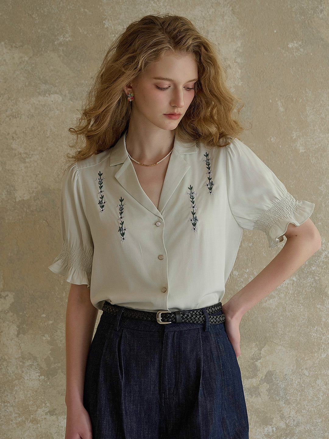 【Final Sale】Wisteria V-Neck Embroidery Blouse - Purple