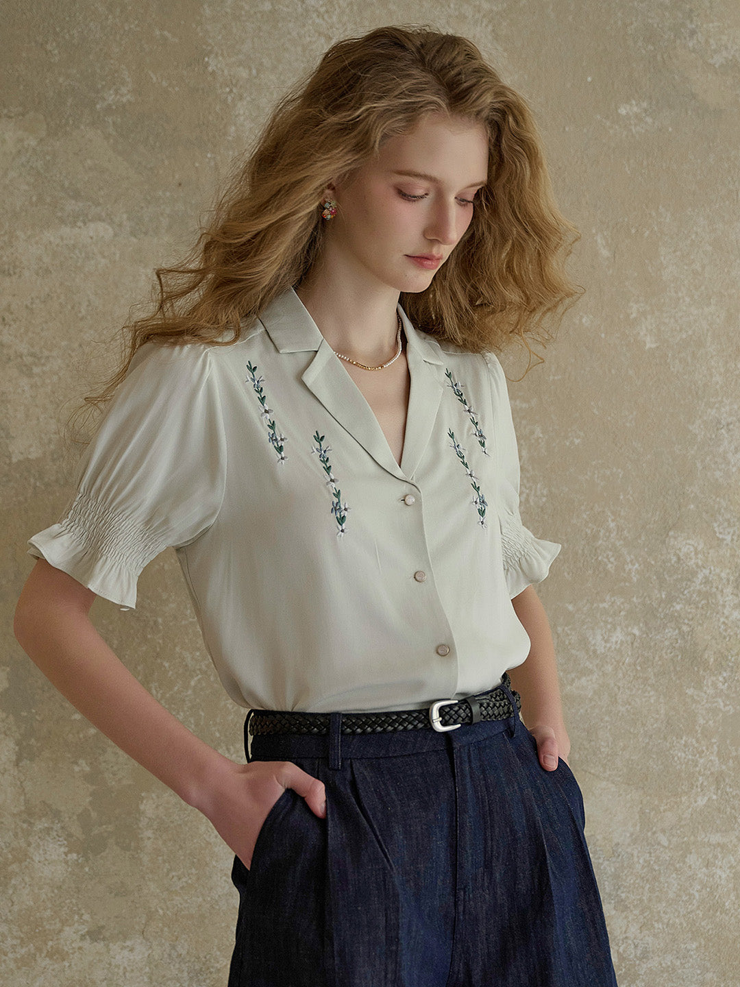 【Final Sale】Wisteria V-Neck Embroidery Blouse - Purple