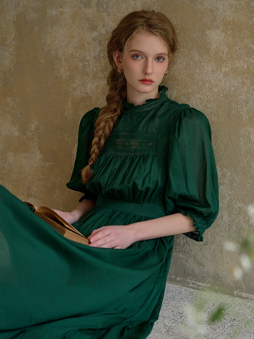 Averie Lace Panel Emerald Green Dress