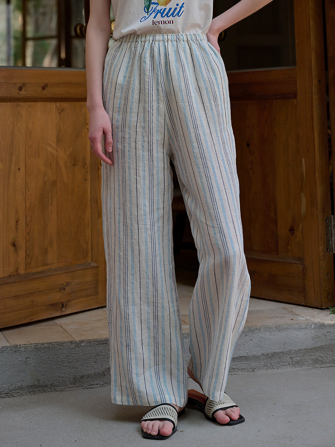 Nayeli Stripes 100% Flax Trousers - White